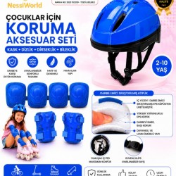 Bisiklet Kaykay Paten Çocuk Kaskı Ve Dizlik Set MAVİ/MAVİ