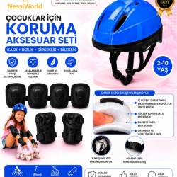 Bisiklet Kaykay Paten Çocuk Kaskı Ve Dizlik Set MAVİ/SİYAH