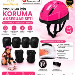 Çocuk Kaskı Ve Dizlik, Dirseklik Eldiven Set Pembe/siyah