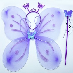 Lila Mor Kız Seti – 50 cm Kanadı, Taç ve Asa
