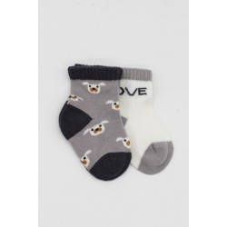 2'Li Love Dog Penye Soket Çorap 10118 Gri