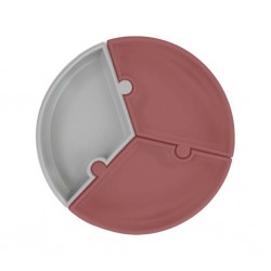 Puzzle Vakum Tabanlı Silikon Tabak Velvet Rose / Powder Grey