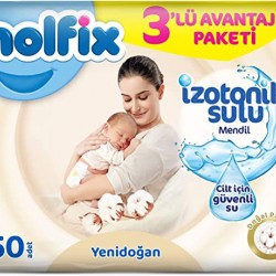 Yenidoğan İzotonik Sulu Doğal Pamuk Islak Havlu Mendil 3'Lü 150 Yaprak